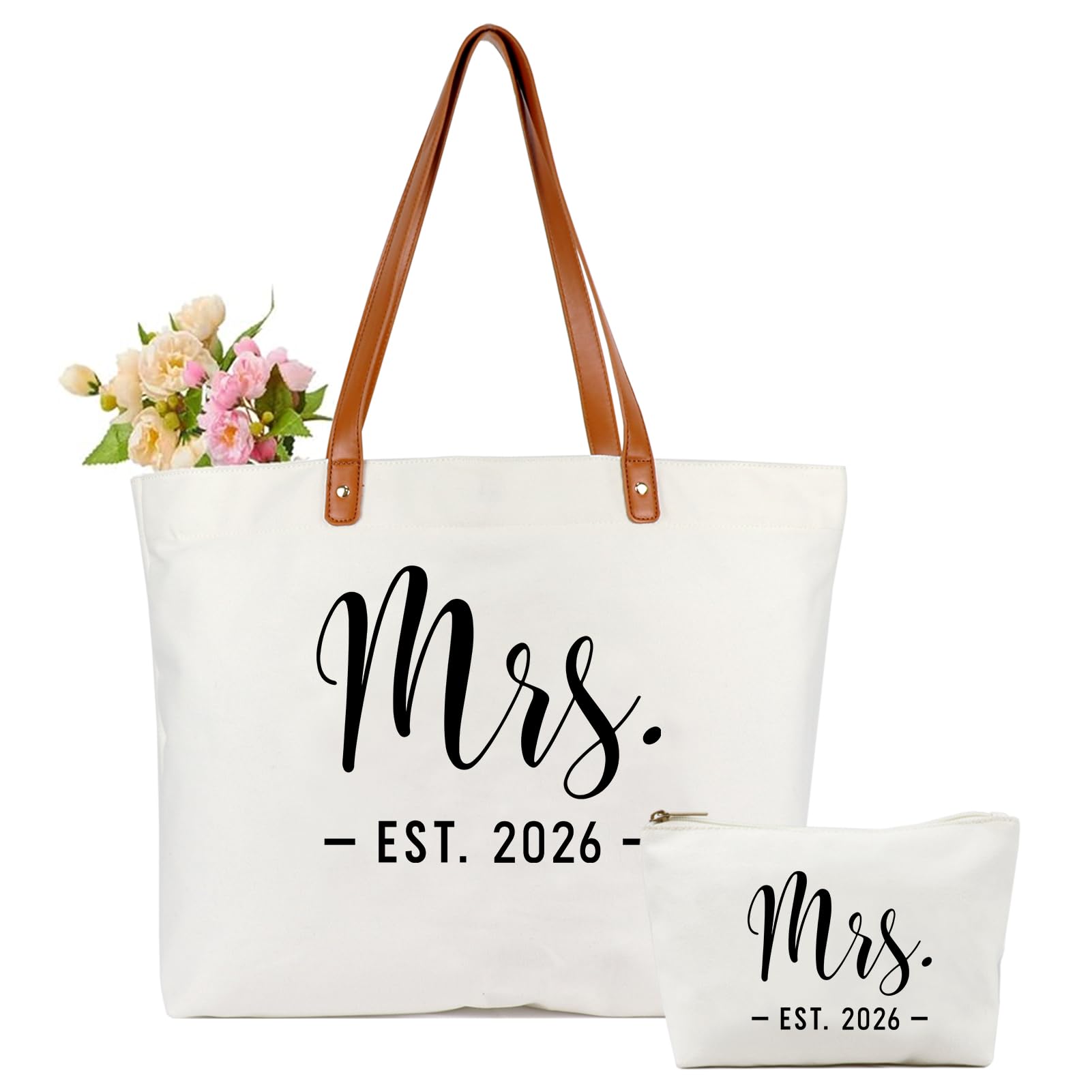 Lamyba Bride Tote Bag – Mrs EST 2026 White Tote with Zipper, Bridal Shower Gift for Bride, Wedding Day & Honeymoon Bag, Bride to Be Gift