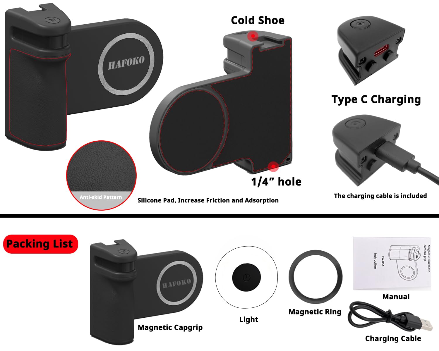 AURTEC Poignée Magnétique Phone Grip Avec Lumière Réglable Et