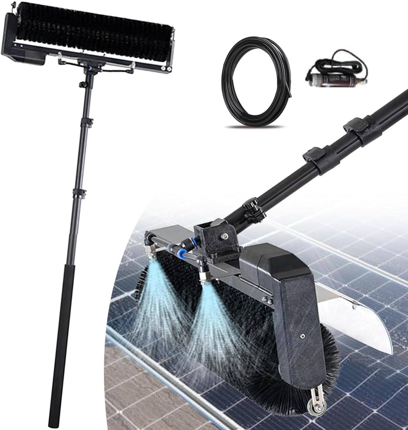 LMMIAOZ Electric Solar Panel Cleaning Kit - 3.5m Telescopic Roller Brush & Water Fed Pole for Efficient PV Panel Wash, Ideal for Office Buildings & Gardens