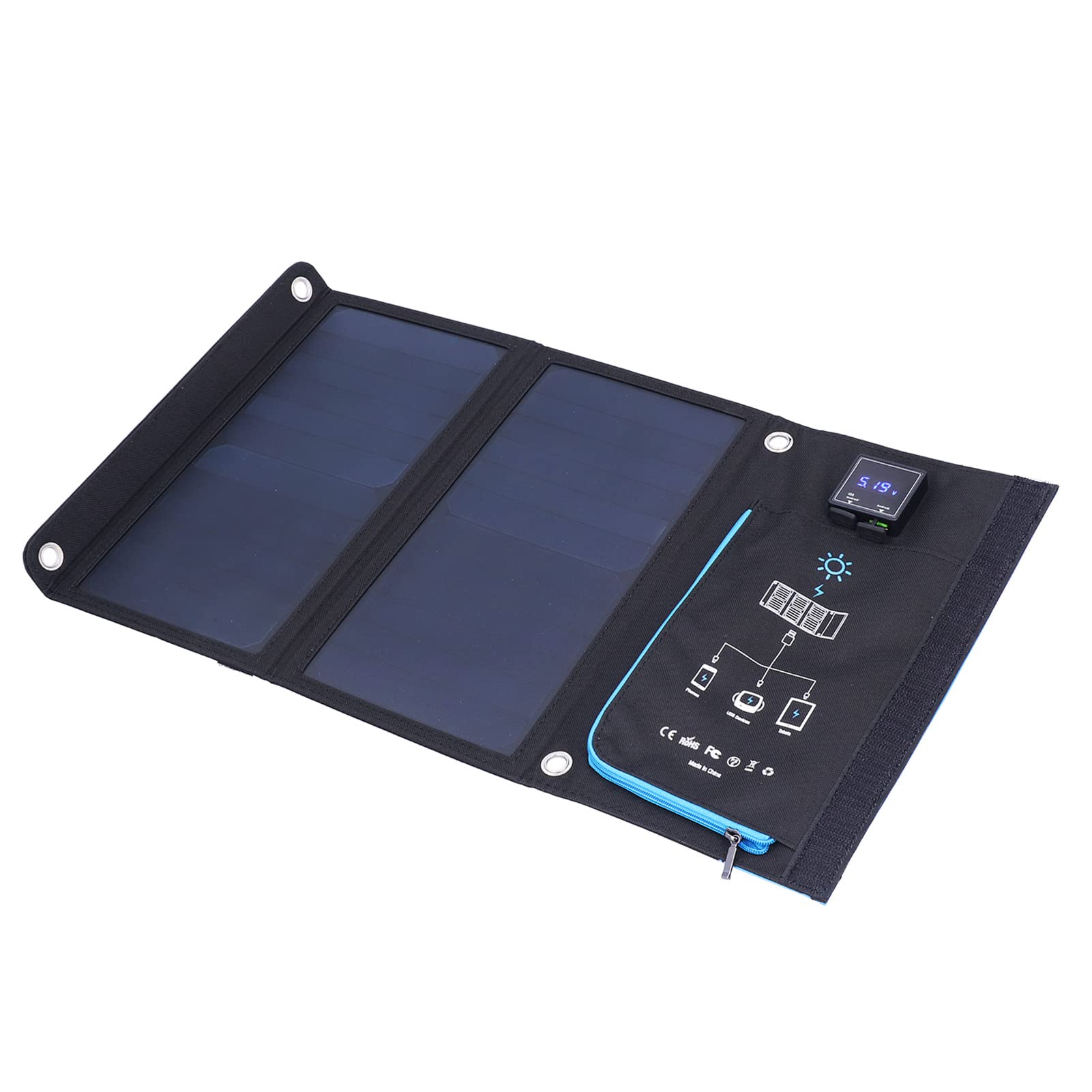 Marhynchus Bolsa de Cargadores Solares, Banco de EnergíA Solar Portátil de Goma de Tela ABS con Panel Plegable de 15 W, USB Dual 5 V 2,5 A, 520 X 290 Mm para Acampar, Senderismo, Viajes, Teléfono,