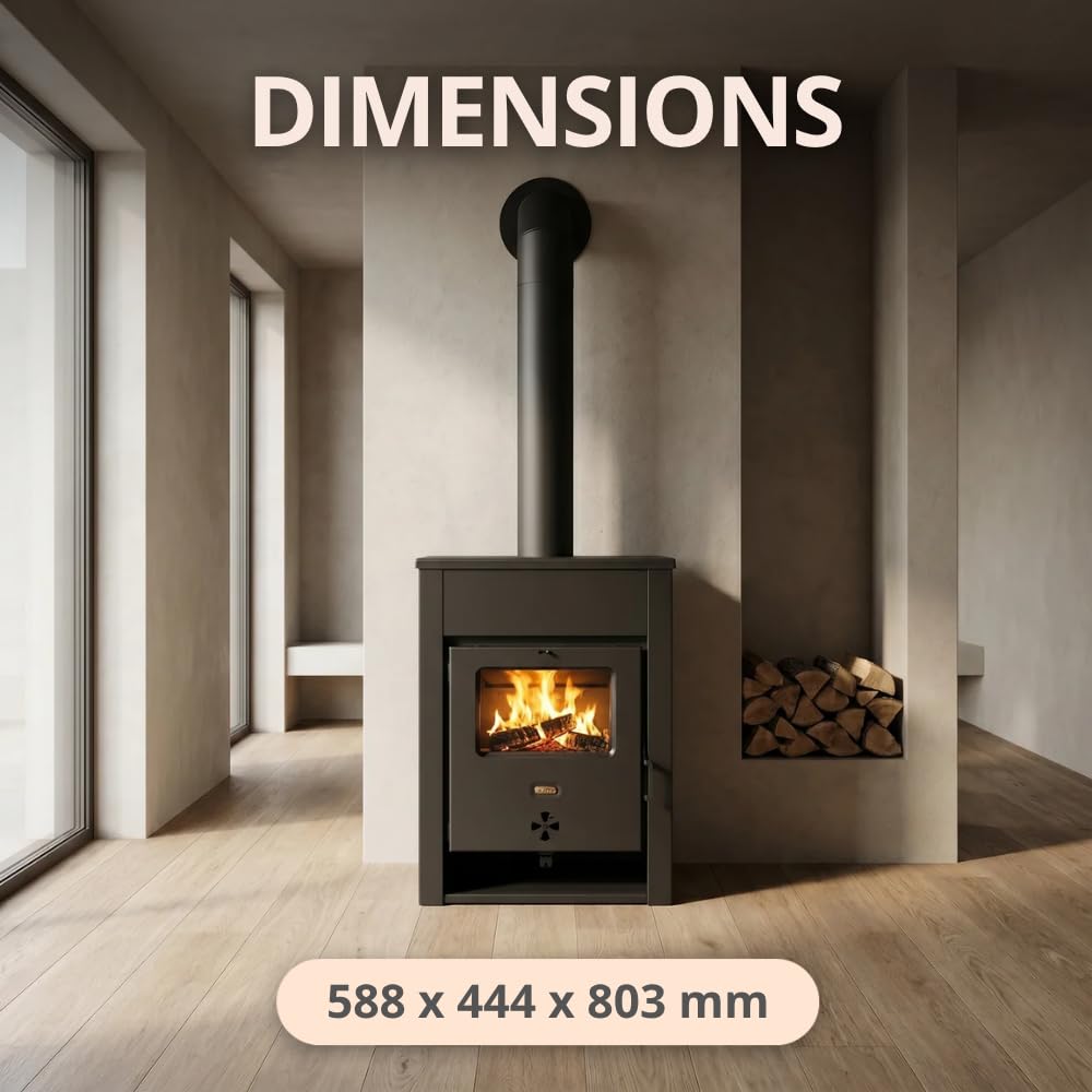 Prity K13 D Poêle à bois 11,6 kW Classe d'efficacité énergétique A+ 81,9 % d'efficacité 81,9 % Tuyau de fumée Ø 130 mm Construction en acier et fonte
