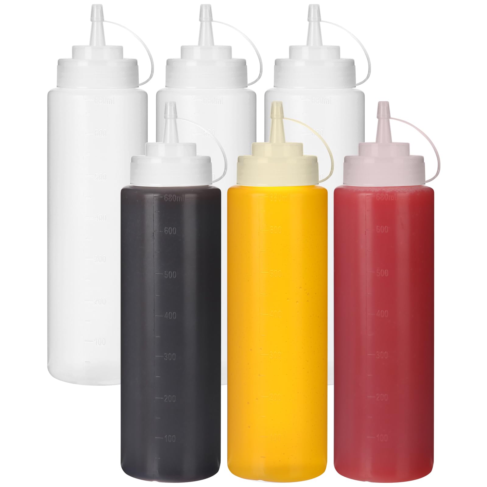 STARSIDE6 Pack 24 oz Plastic Squeeze Bottles,Reusable Condiment Bottle,Homemade BBQ Sauce, Oil, Boston Squeeze Bottles,Ketchup Paint Bottles,Liquids Condiment Dispenser
