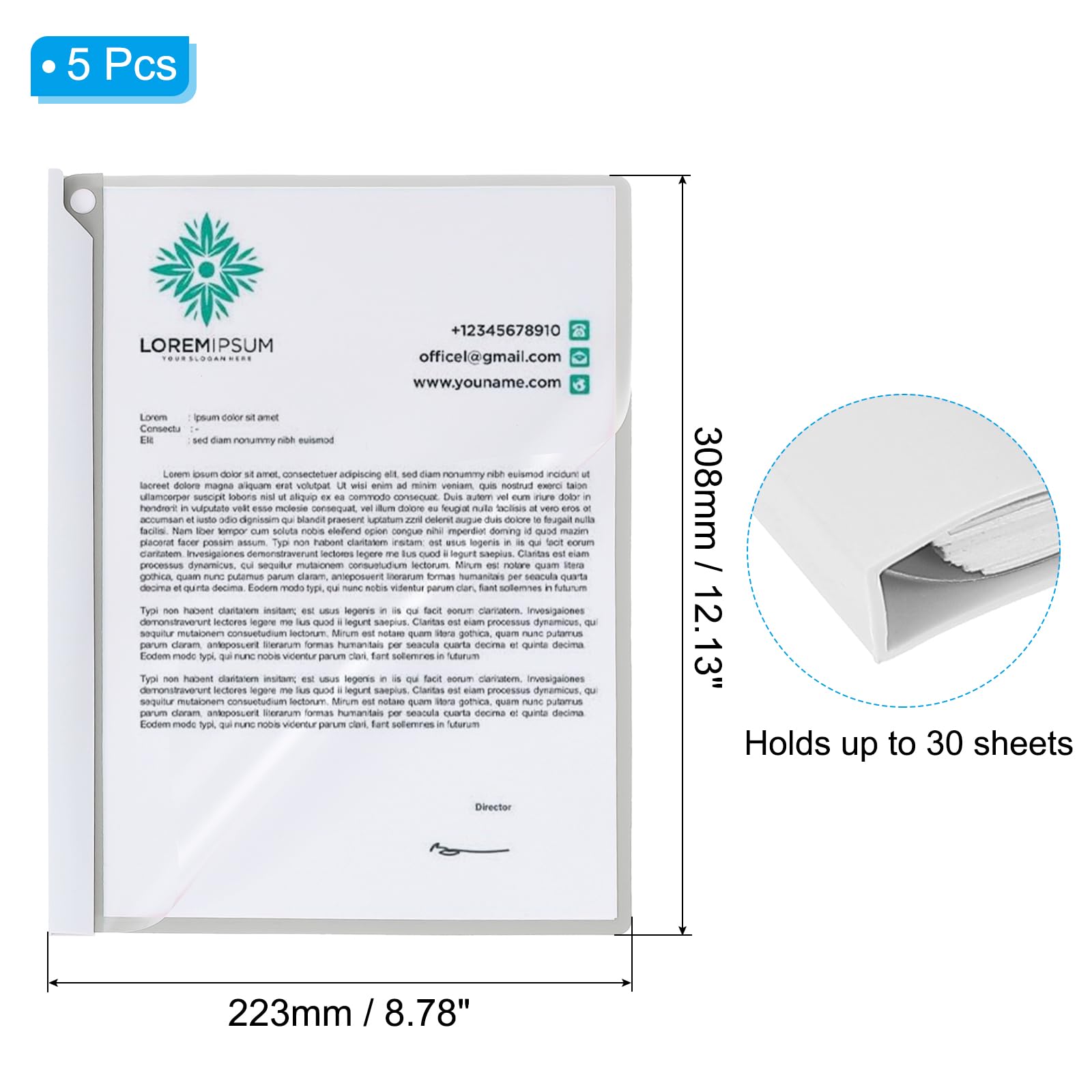 PATIKIL Clear Document Report Folder with Swing Clip Colourful Presentation Covers with Triangular Sliding Bar Punchless Side Open Close for Project File Test Paper Resume,Grey,5Pcs - Image 2