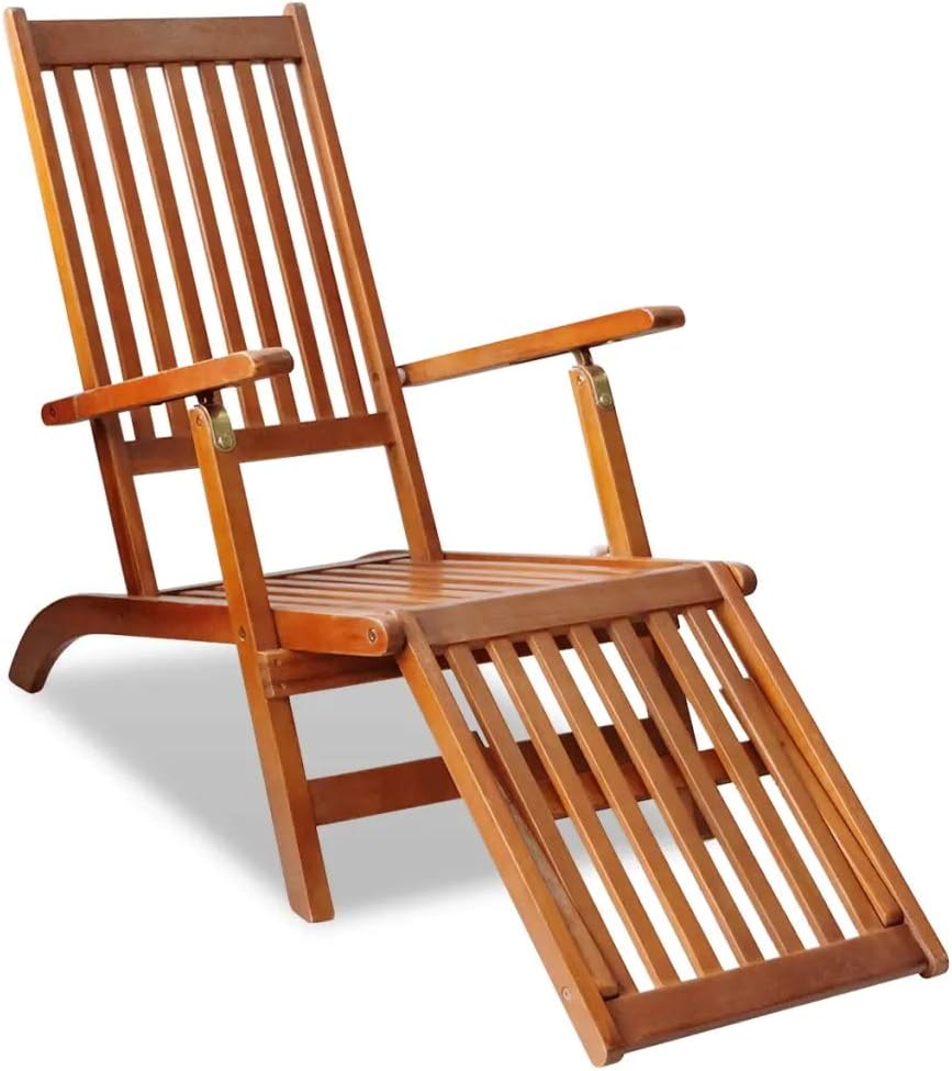Cikonielf Tumbona de exterior con reposapiés de madera maciza de acacia de 167 x 56 x 75 cm. Sillón relax de jardín para exterior, plegable, 3 posiciones de altura
