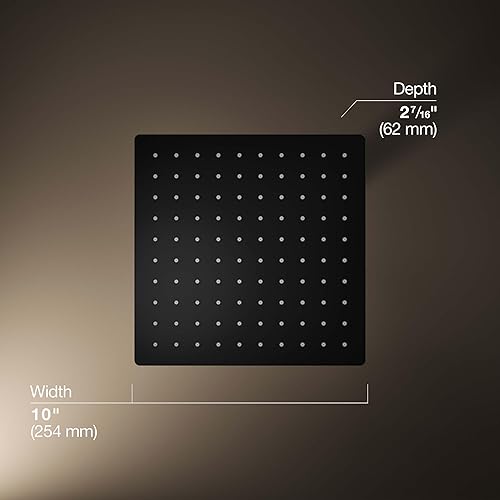 Miniatura 3 de KOHLER 26149-BL Honesty - Cabezal de ducha cuadrado de 10 pulgadas de una sola función, montaje en pared o techo, 2.5 GPM, color negro mate