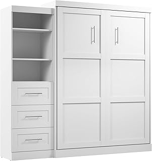 Bestar Pur Queen Murphy Bed and Shelving Unit with Drawers, 90-inch Spac...