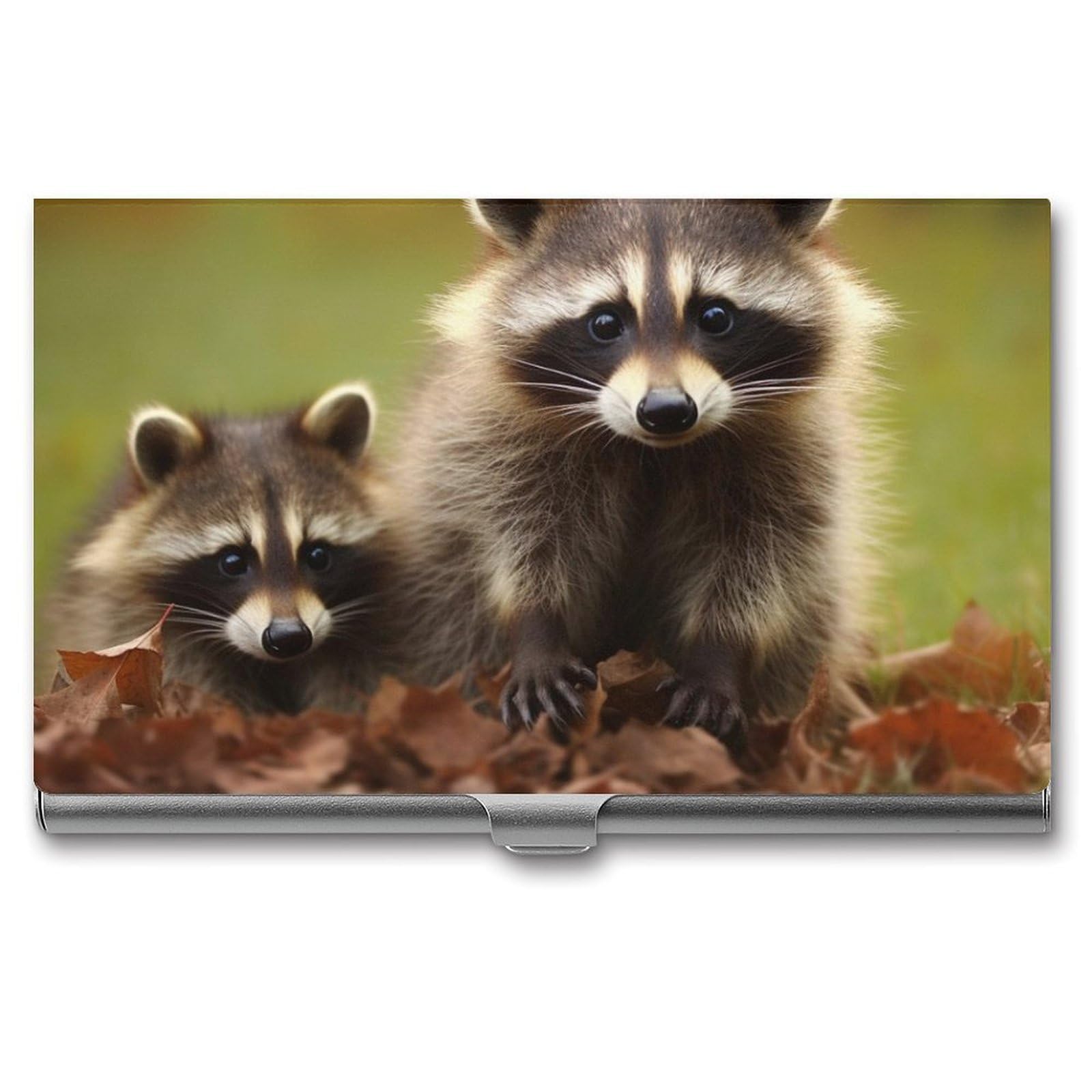 BTCOWZRV Raccoon Business Card Holder Metal Slim Business Card Case, Pocket Card Holder for Men Women Purse Name Card Holder Stainless Steel Wallet Credit ID Case for Office