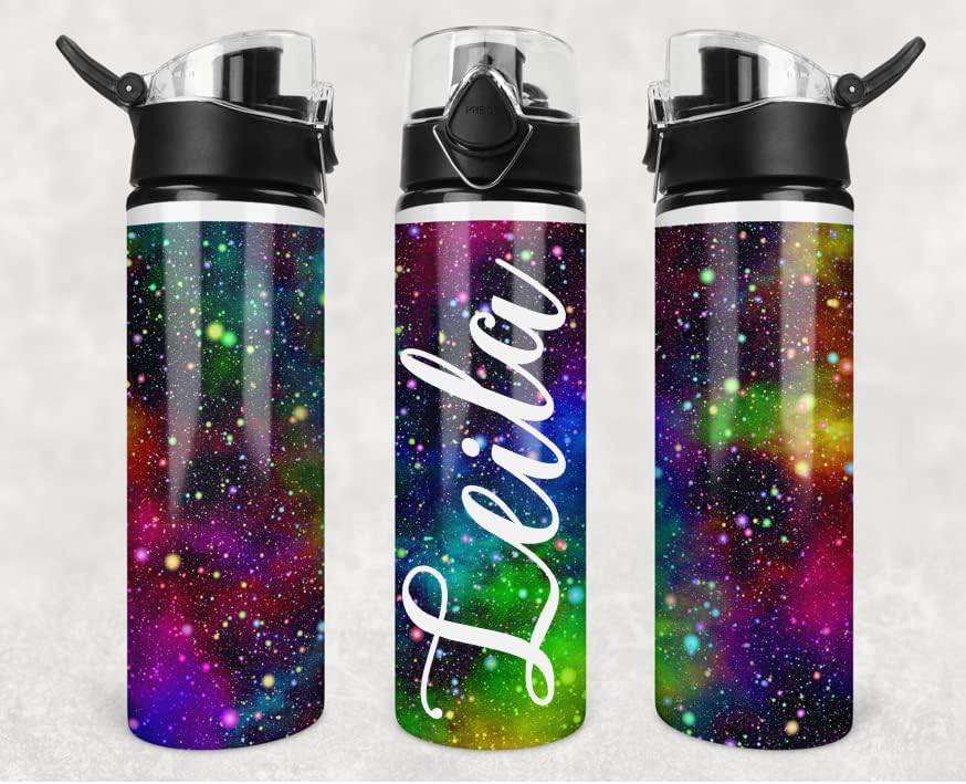 Personalized Flip Top Water Bottle 25oz | Gym Water Bottle | Travel Cup | 750ml | Rainbow Galaxy with Name