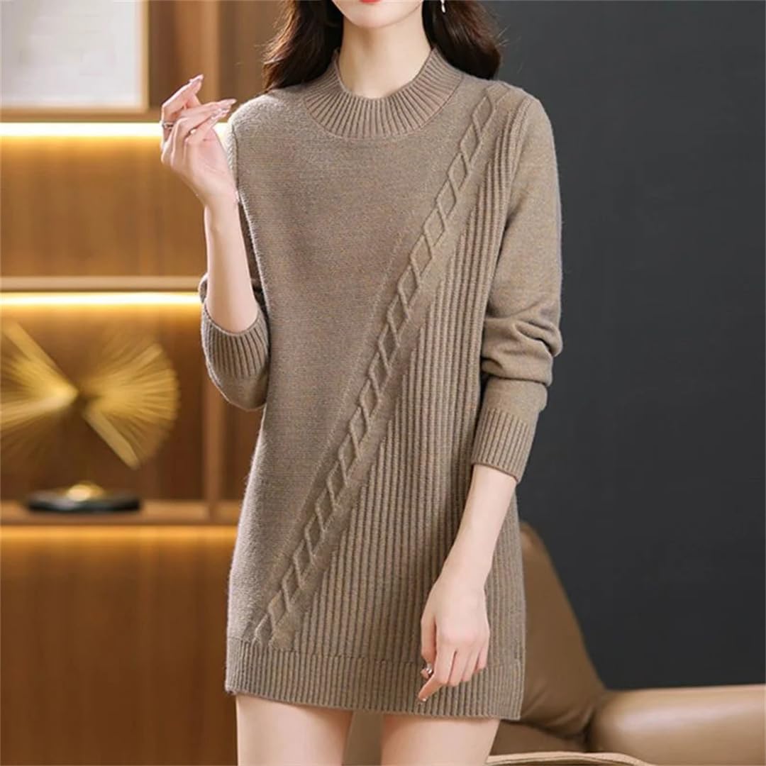 Maglione lavorato a maglia da donna a tinta unita allentato medio lungo inverno casual pullover fondale
