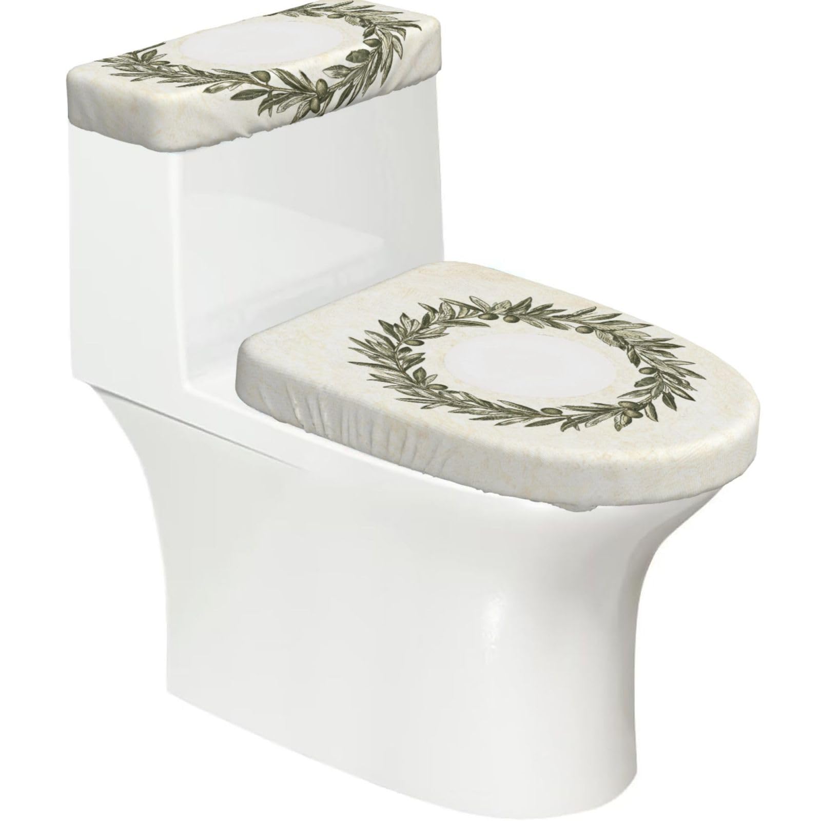 Cntdbu Black Laurel Circle Art Elastic Toilet Cover Set Of 2-Stretchy Lid And Tank Covers For Bathroom, Soft Washable U Shape Toilet Decor