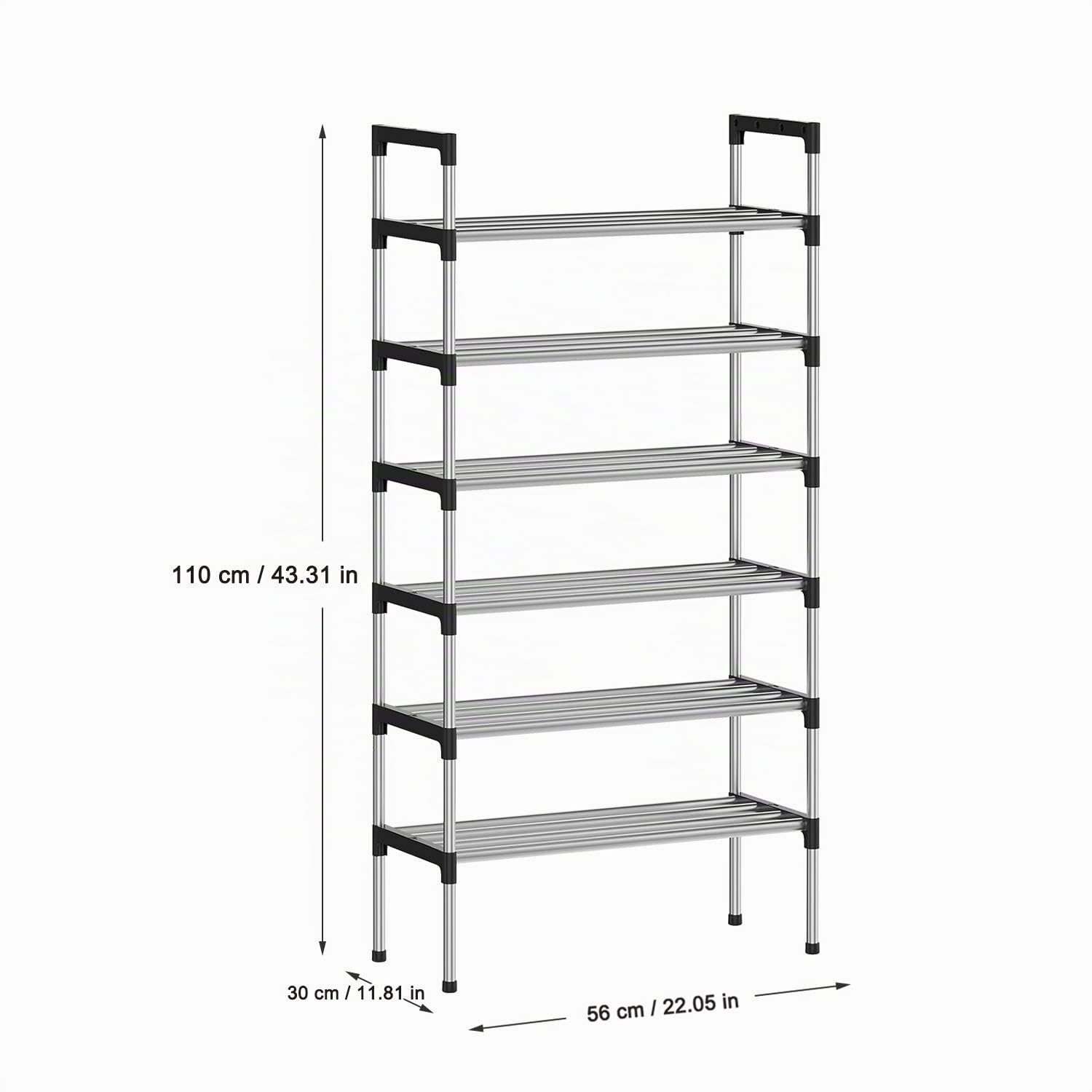 S-504 Scarpiera a 6 Ripiani, Scaffale Portascarpe, Organizzatore per Scarpe per 12-18 Paia di Scarpe, 30 x 56 x 110 cm, 16mm Addensare Extra Pipa, Corridoio, Camera da Letto (Argento)