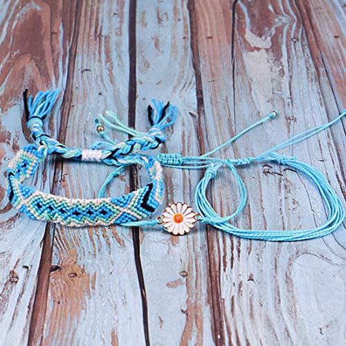 Braided Rope Bracelet Waterproof String Summer Ocean Surfer Bracelet Beaded Boho Bohemia Turquoise Sunflower Daisy Shell Wave Charm3