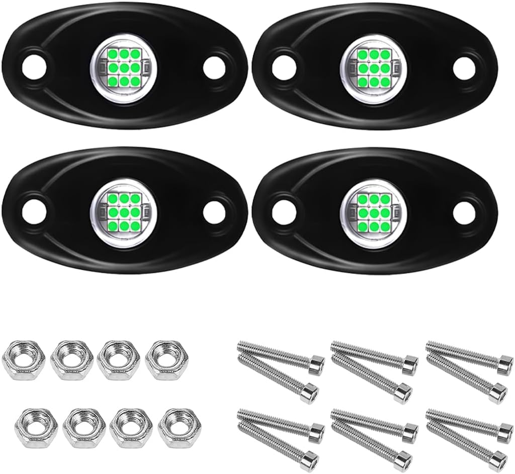 4 Pods Car RGB LED Rock Lights, Vehicle Underglow Neon Light Pod with Screws and Nuts, Waterproof Automotive Exterior Rock Night Lamp, Universal for SUV Sedan Truck (White)