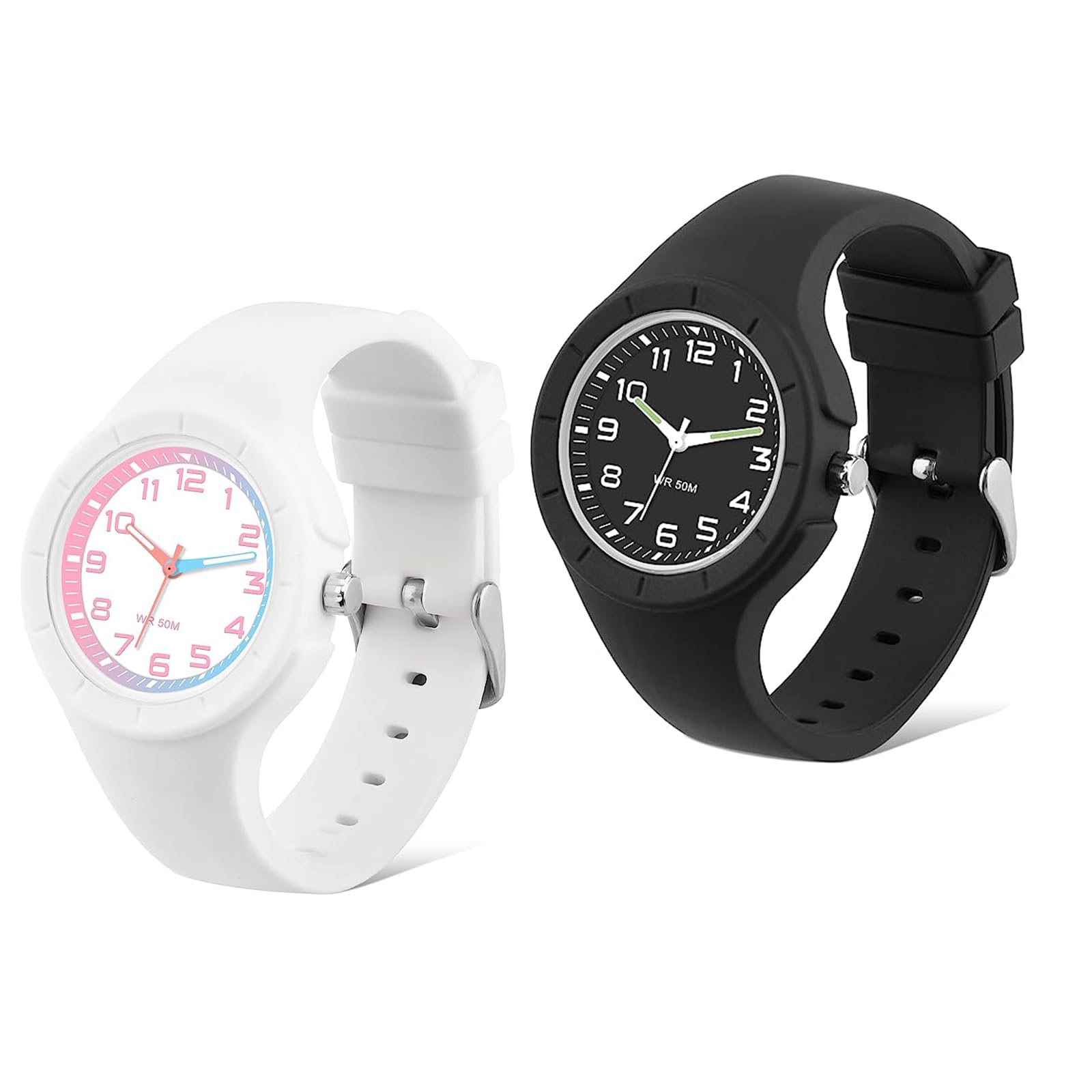 JuboosKids Analog Watch 50M Waterproof Silicone Strap for 5-12 Years Old Boys Girls Time Teaching Quartz Watches, Kids Gifts