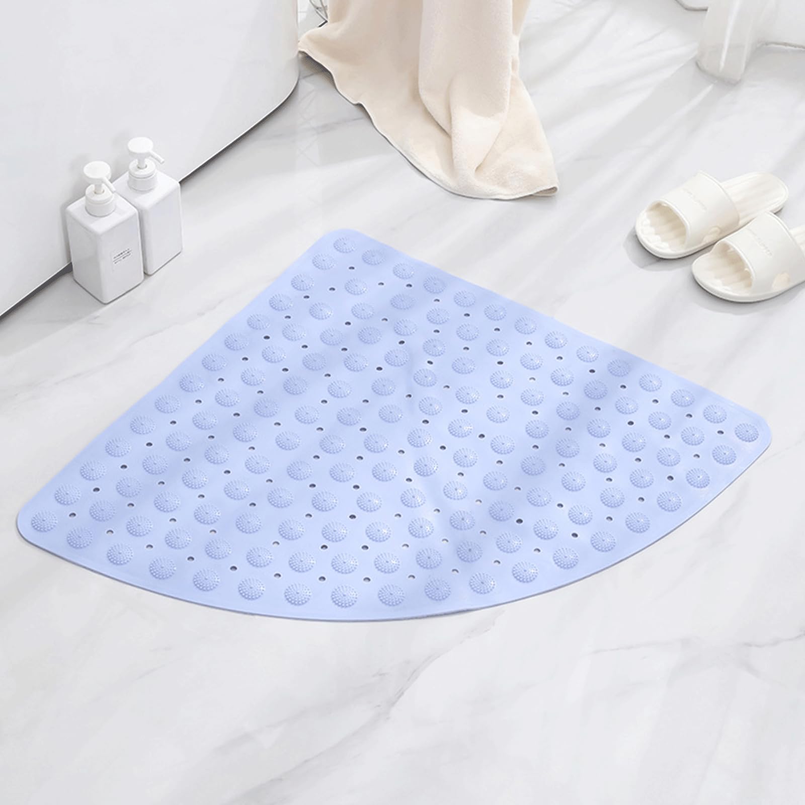 Non Slip Shower Mat with Drain Holes Anti Mould Rubber Bath Mat for Corner Shower Sector Anti Slip Bath Mats for Bathroom 80x80cm Blue