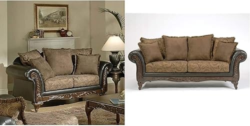 Miniatura 4 de Roundhill Furniture San Marino - Sofá biplaza de tela de 2 tonos, color chocolate