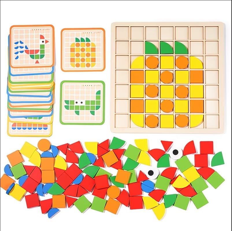 Image of Mosaic Puzzle Board for Preschool Kids Toys| 120 Pieces acrelic+ Wooden Puzzle Game for Kids Brain Development Toys | Wooden Board Puzzle Toy for kids3+Years