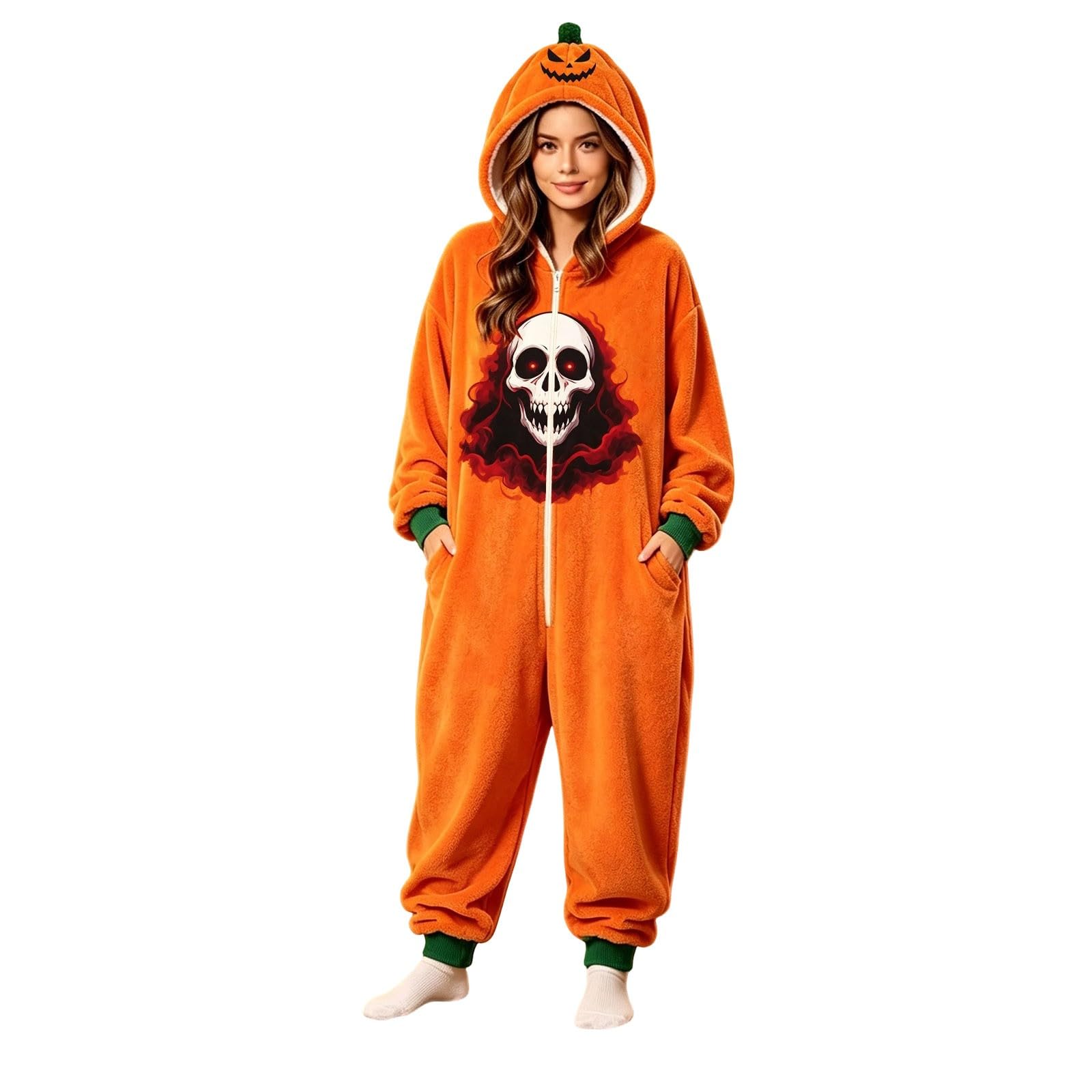 Generisch Onesie Herren - Charakter Hoodie Overall für Erwachsene mit Halloween Print gemütlicher Einteiler für Partys Events Freizeit langärmelig mit vielseitig kombinierbar für Alltag Büro Urlaub