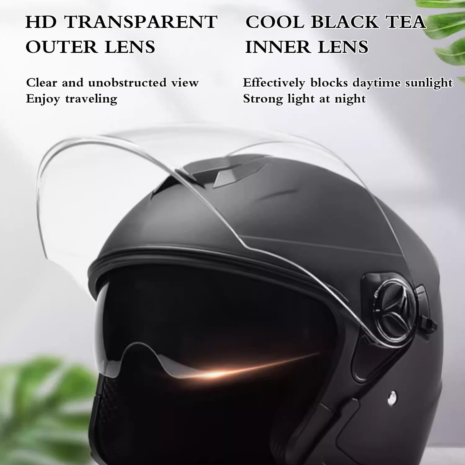 3/4 Bluetooth Jet-Motorhelm Met Dubbel Vizier Ingebouwde Microfoon Motorhelmen Open Gezicht Scooterhelm Motorhelmen Voor Heren Dames DOT/ECE- Goedgekeurd I,L=54-59CM