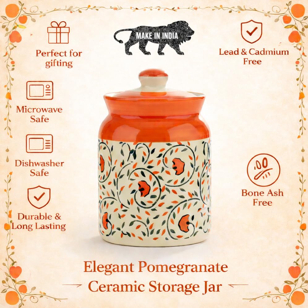 Image of Ceramic Handmade Pickle Jars in 1000ml (set of 2) | Handpainted Floral Bale 1 kg Achaar Martban | Ceramic Jadi for Kitchen Storage (Set of 2) | Jars for Achar, Spices, Salt (Red Bloom &Swirl Bale)