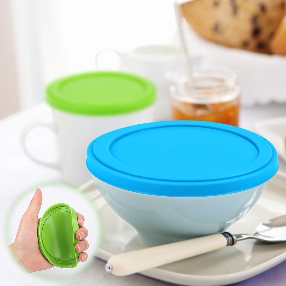 Lot De 8 Couvercles Réutilisables En Silicone Pour Pots De Yaourt De 500g - Étanches Et écologiques