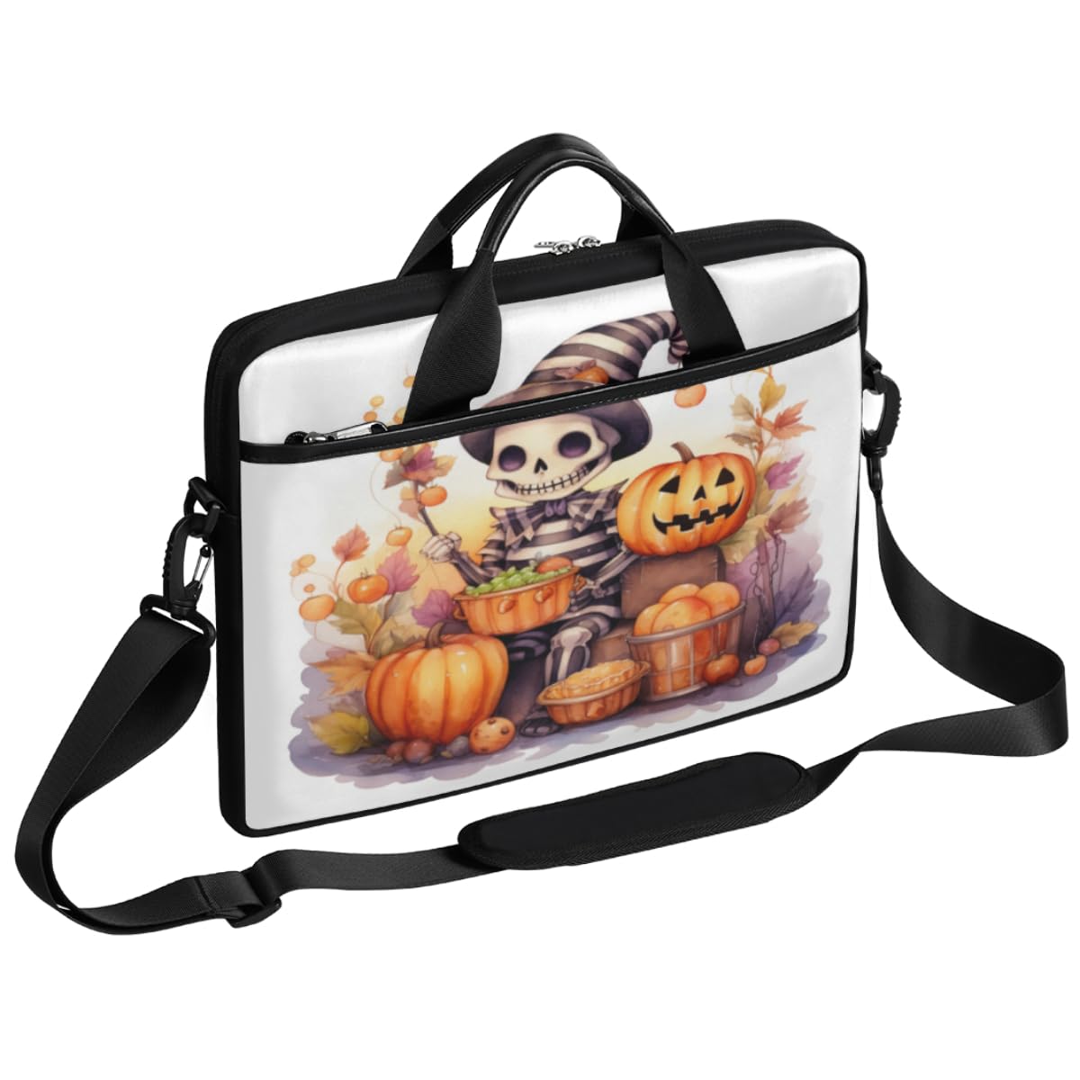 Halloween Pumpkin Cute Spooky Laptop Bag for Men Women 13-15 Inch Case Bags Sleeve Shoulder with Anti Slip Removable