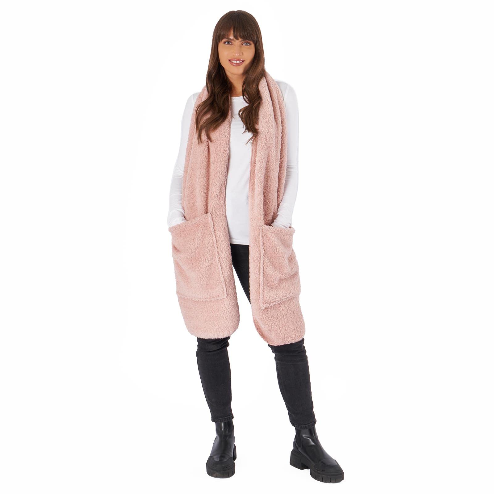 Ohs Long Teddy Fleece Pocket Scarf - Cream
