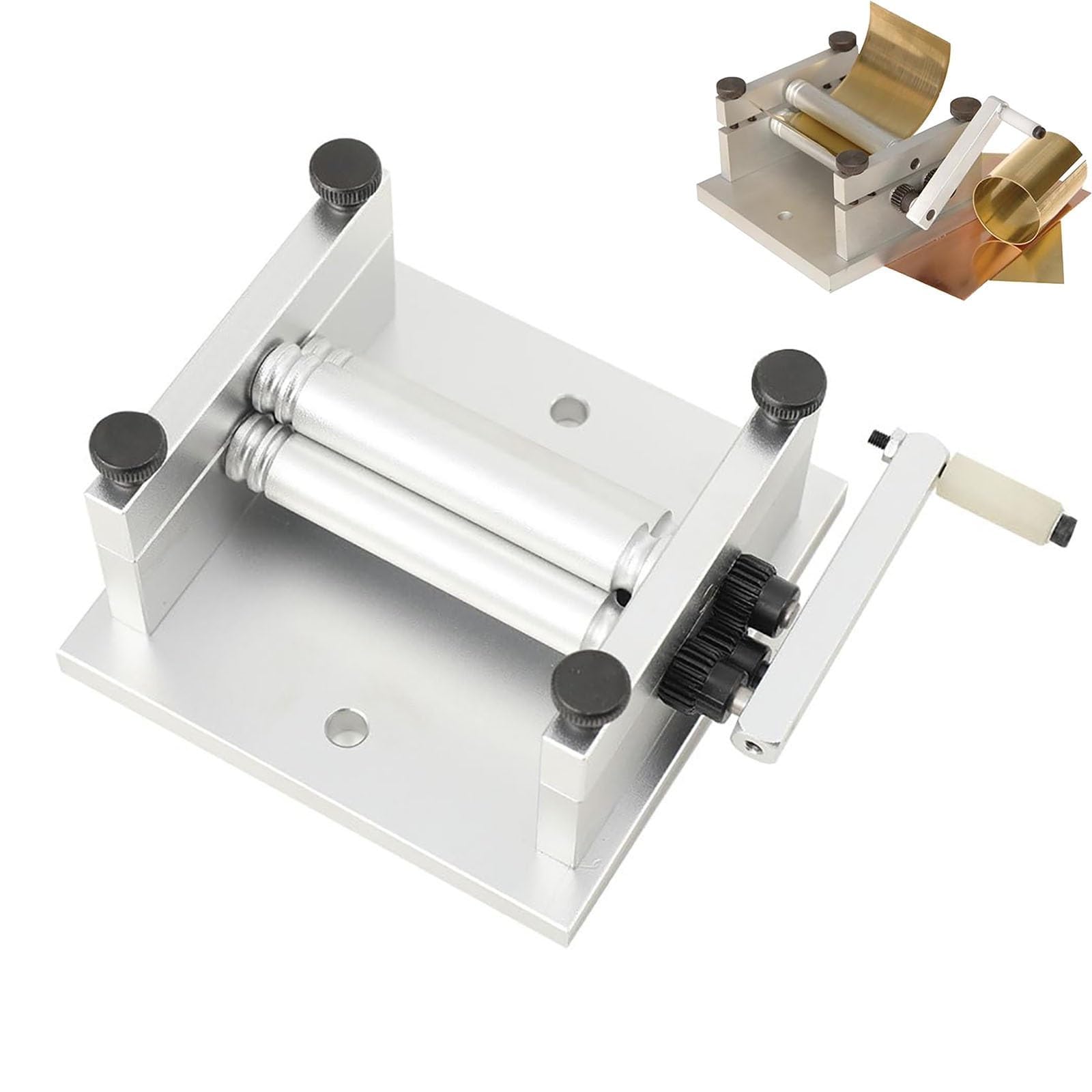 FHRKA Metal Bending Slip Roller Machine, Soft Metal Sheet & Tube Rolling Machine, Adjustable Rollers, Rolls Up to 60mm Width