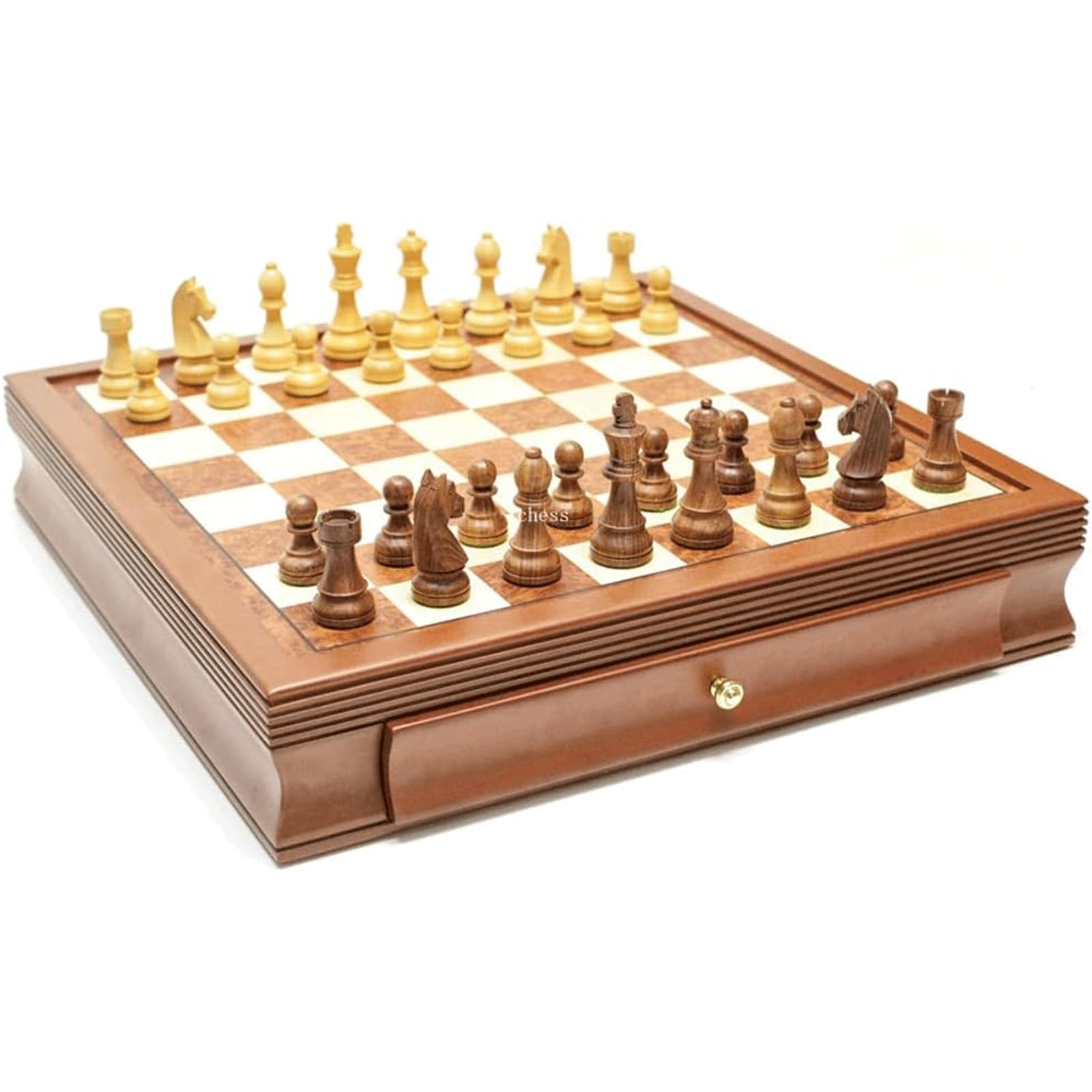 Campionato Scacchiera in Legno massello, Scatola per Scacchi con Cassetto Scomparto portaoggetti Incorporato a 16 Slot, Gioco di Scacchi, Esclusi Pezzi degli Scacchi Artigianato