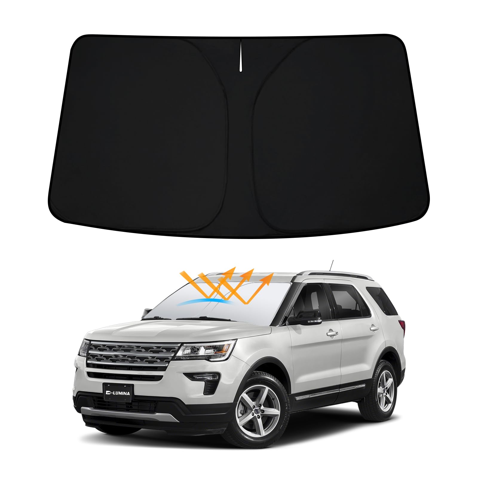 D-Lumina Winshield Sun Shade for Fo-rd Explorer 2011 2012 2013 2014 2015 2016 2017 2018 2019, Foldable Front Sun Shield Protector Blocks UV Rays, Window Sunshade Sun Visor Interior Accessory