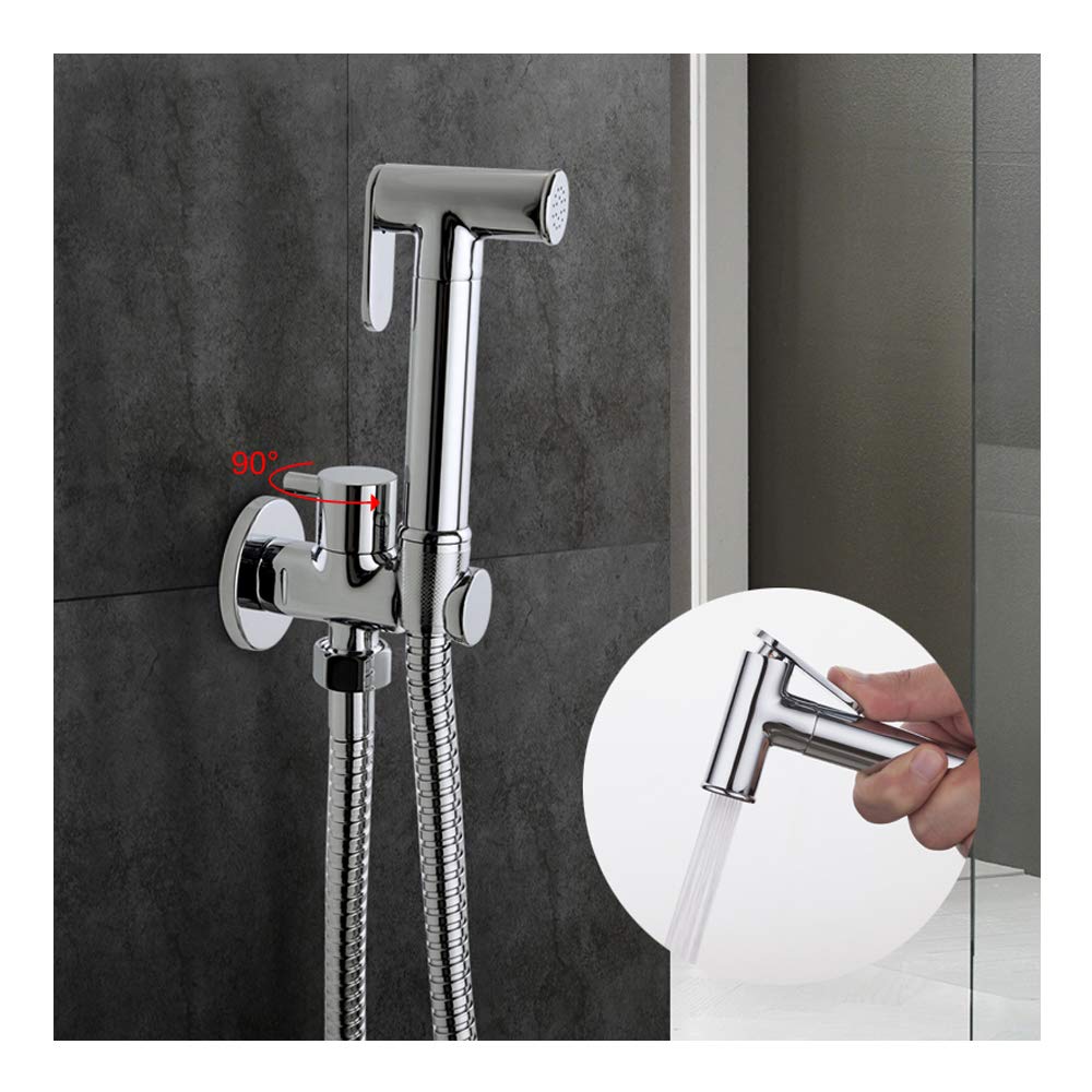 Spruzzatore per Bidet Cromato Spruzzatore per WC in Ottone Rubinetto per doccetta cilindrico ad Acqua Fredda Singola Interruttore da 90 Gradi per l'igiene Personale o Il Bagno degli Animali