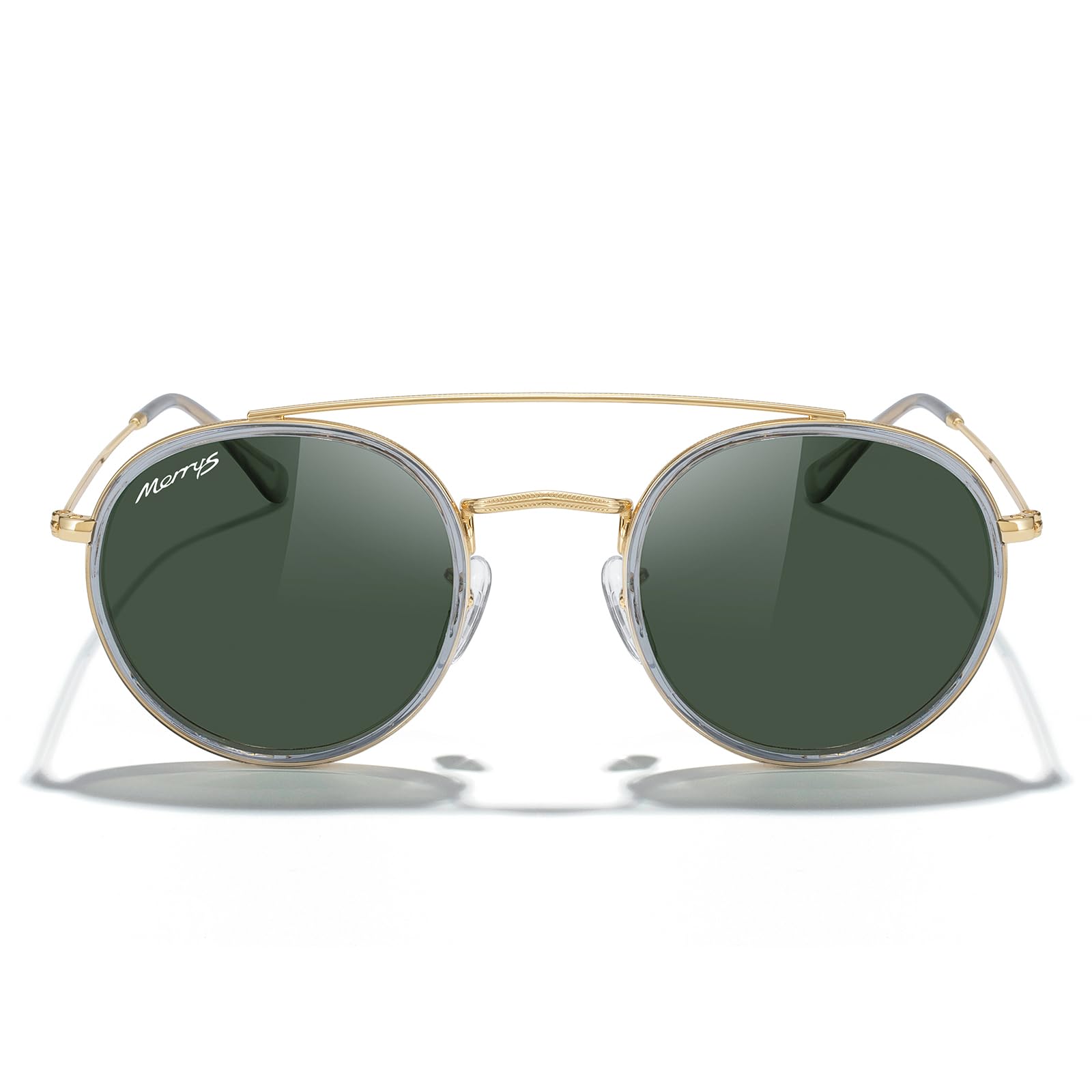 MERRY'S Retro Round Polarized Sunglasses - Unisex Double Bridge Sun Glasses
