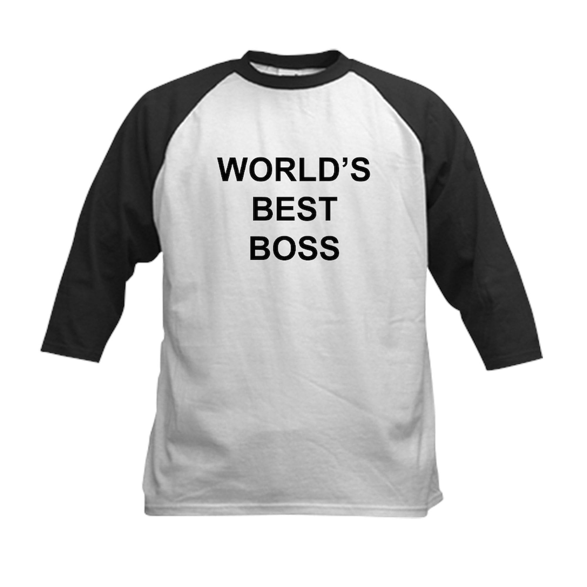 CafePress World's Best Boss Kids Baseball Jersey Kids Cotton Baseball Jersey, 3/4 Raglan Sleeve Shirt Black/White