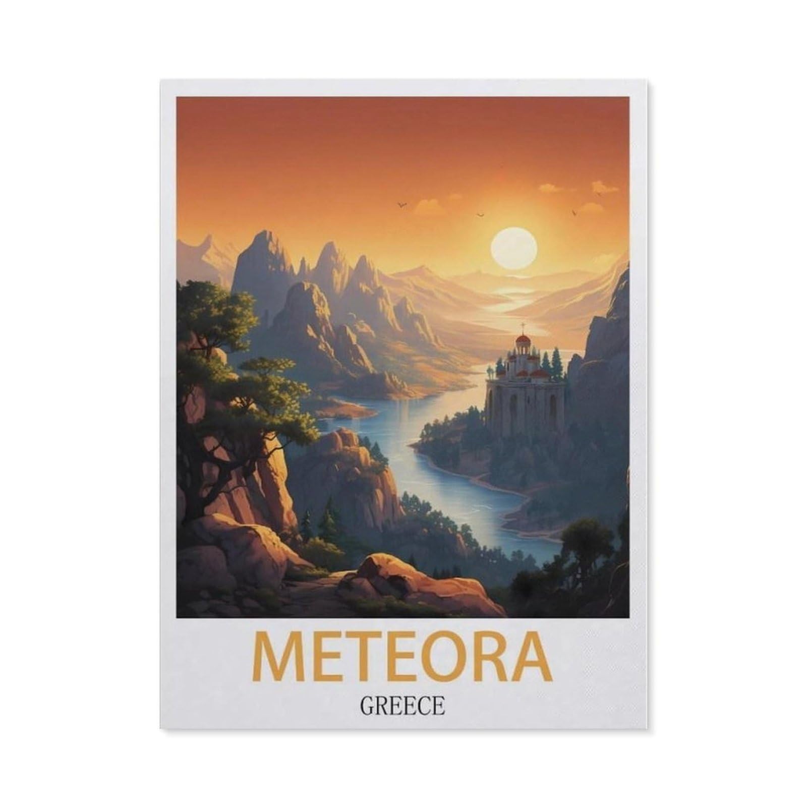 Beayodkp （50 X 60 Cm/19.68 X 23.62 Inches） Full Diamond 5D Diy Diamond Painting，Meteora Greece Vintage Travel Posters，3D Diamond Embroidery Cross Stitch Mosaic Needle Works-Ch42