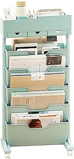 【頂点看板】本棚 デスク収納ラック 6段 スリム キャスター付き サイドワゴン 引き出し 書類収納 ファイル収納 書類棚 ファイルワゴン 大容量 回転 教科書収納ラック 移動式 収納ラック デスク整理 デスクサイド収納 分類収納 コミック スリム 省スペース 組立式 多機能マガジンラック 卓上収納 組立簡単 ブルー tks-yy86-bl