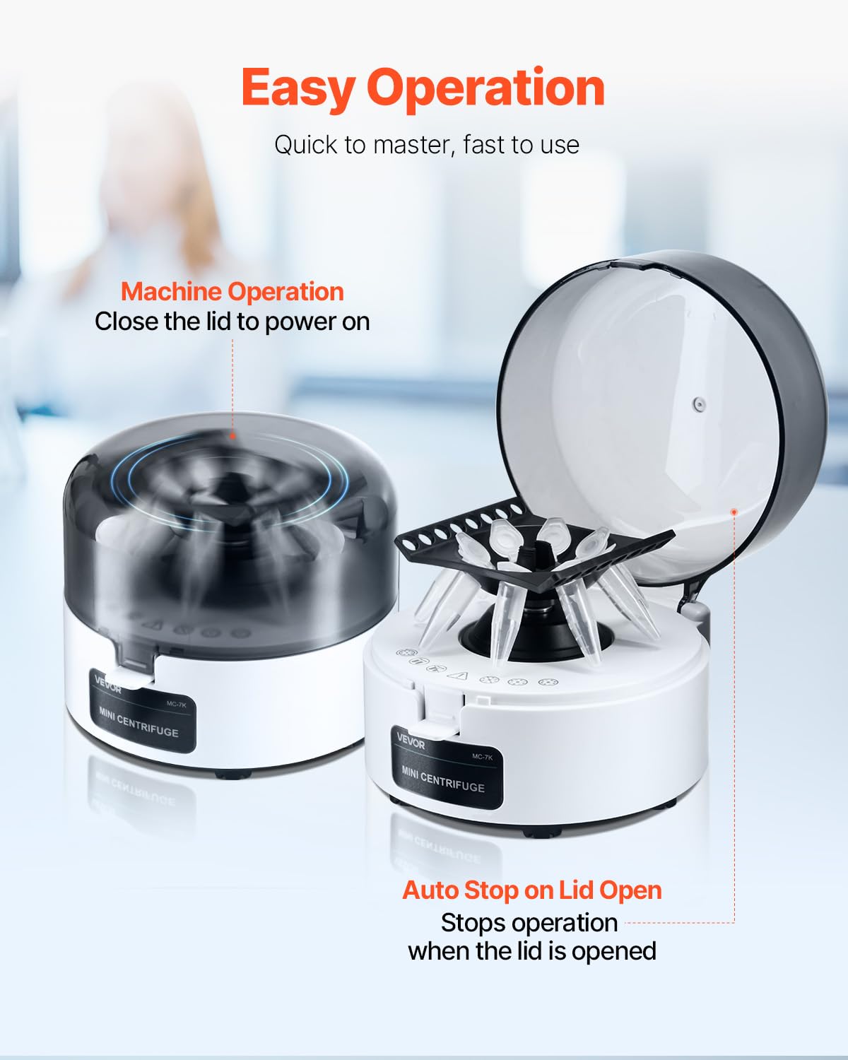 VEVOR Minicentrífuga, Centrífuga Eléctrica de Laboratorio RCF de 3013 xg con Rotor 2 en 1 para Tubos de 0,2/1,5/2 ml, Velocidad Fija de 7000 r/min Bajo Nivel de Ruido para Diversos Experimentos