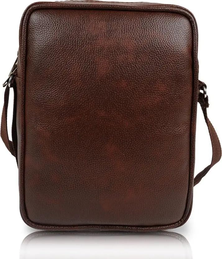 BILL BOND Men's Sling Bag Crossbody Shoulder Bag | PU Leather Side Bag with Adjustable Strap & Multiple Compartments for Travel, Office & Casual Use-Brown 1