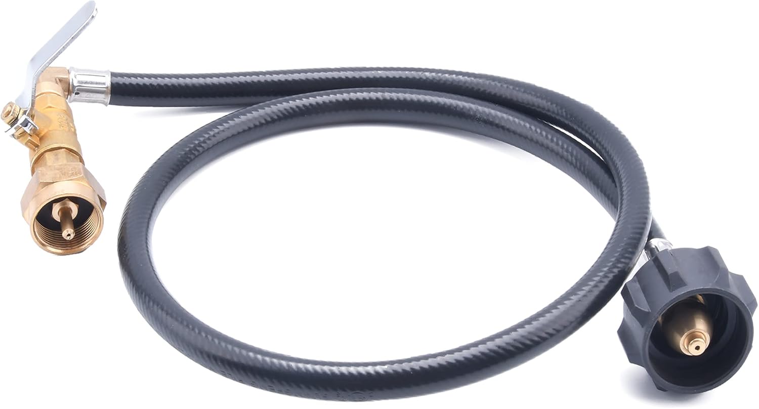 GasSaf 3FT Propane Refill Adapter Hose, Propane Refill Kit with ON/Off Control Valve for Filling 1 lb Propane Tank Cylinder Bottle