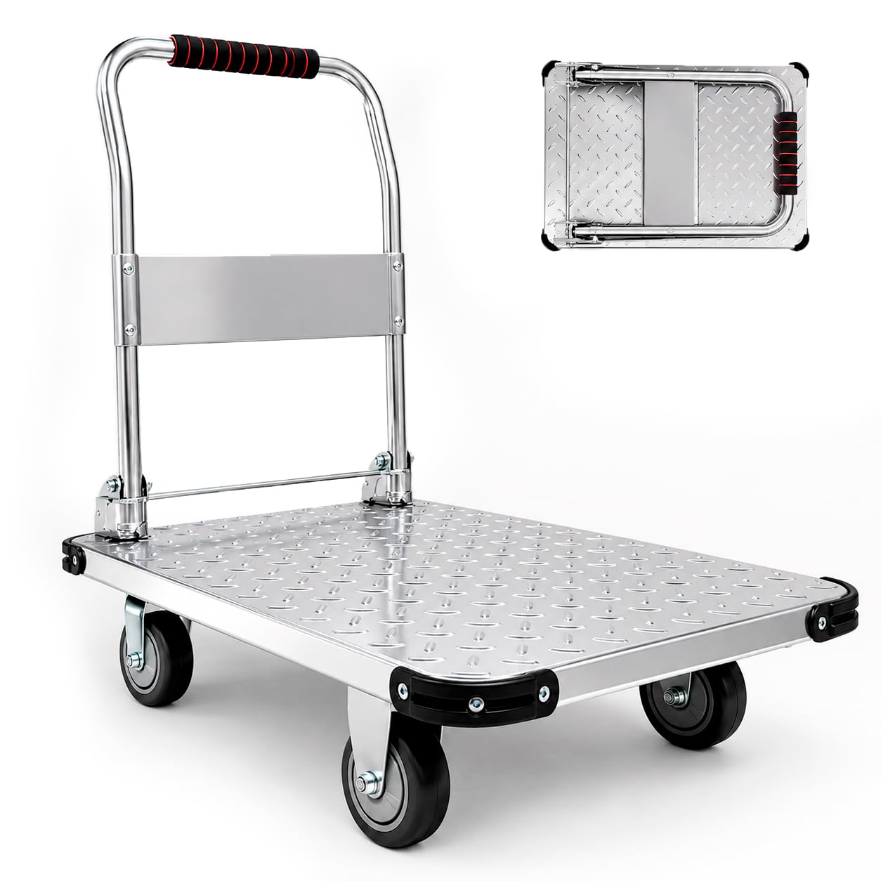 MAGIC SELECT Carro Plataforma Plegable 600 kg 90 x 60 cm | Ruedas 360º, Plataforma Antideslizante, Asa Plegable Ergonómica, Cuerda Elástica y Kit de Montaje