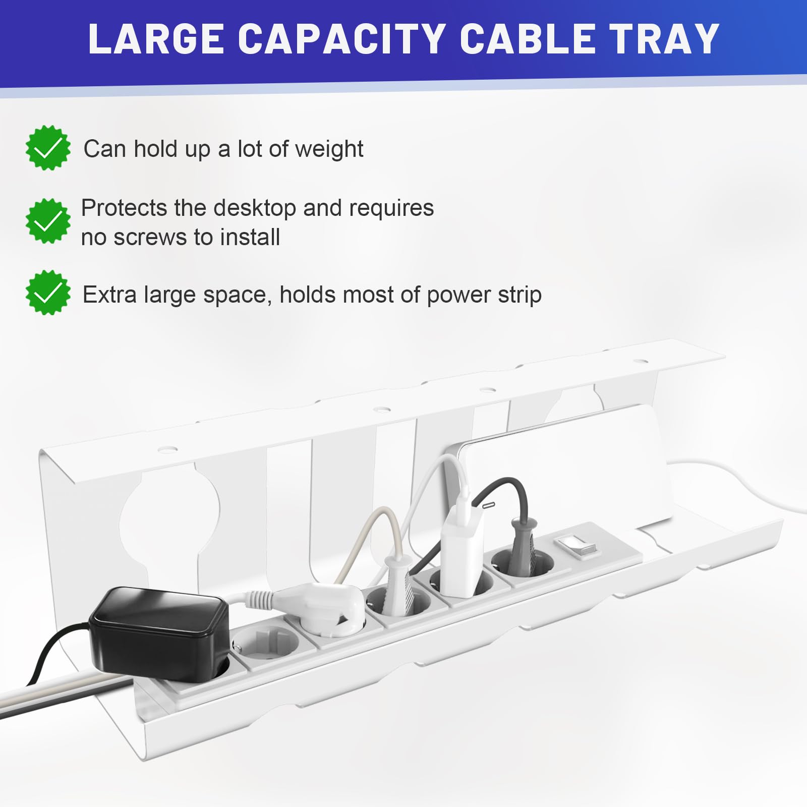Lannvan Set 2 Canalette Portacavi Per Scrivania - Sistema Organizzazione Cavi Senza Foratura - Nero - Foto 11