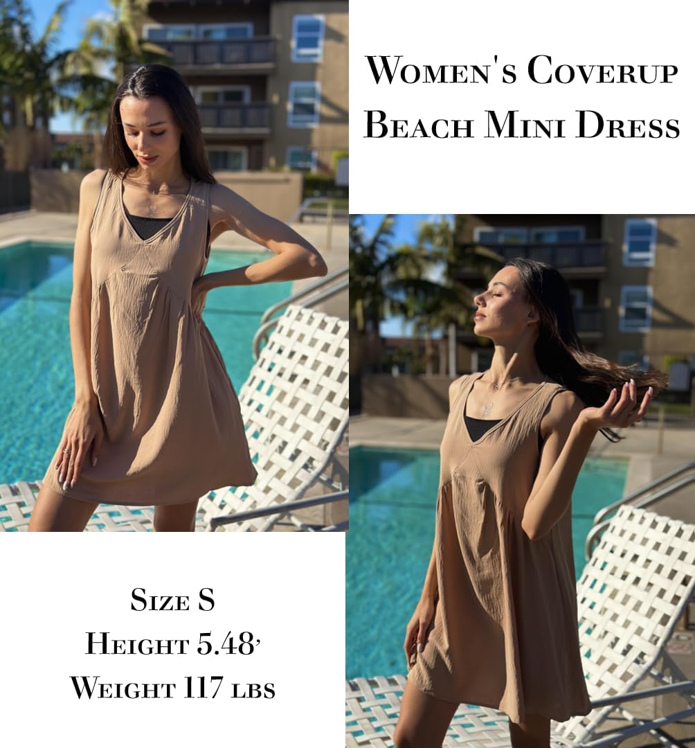 AI'MAGE Women's Swimsuit Coverup Sleeveless Beachwear Summer Casual Bathing Suit V Neck Bikini Coverups Mini Dress S-XXL - Image 4
