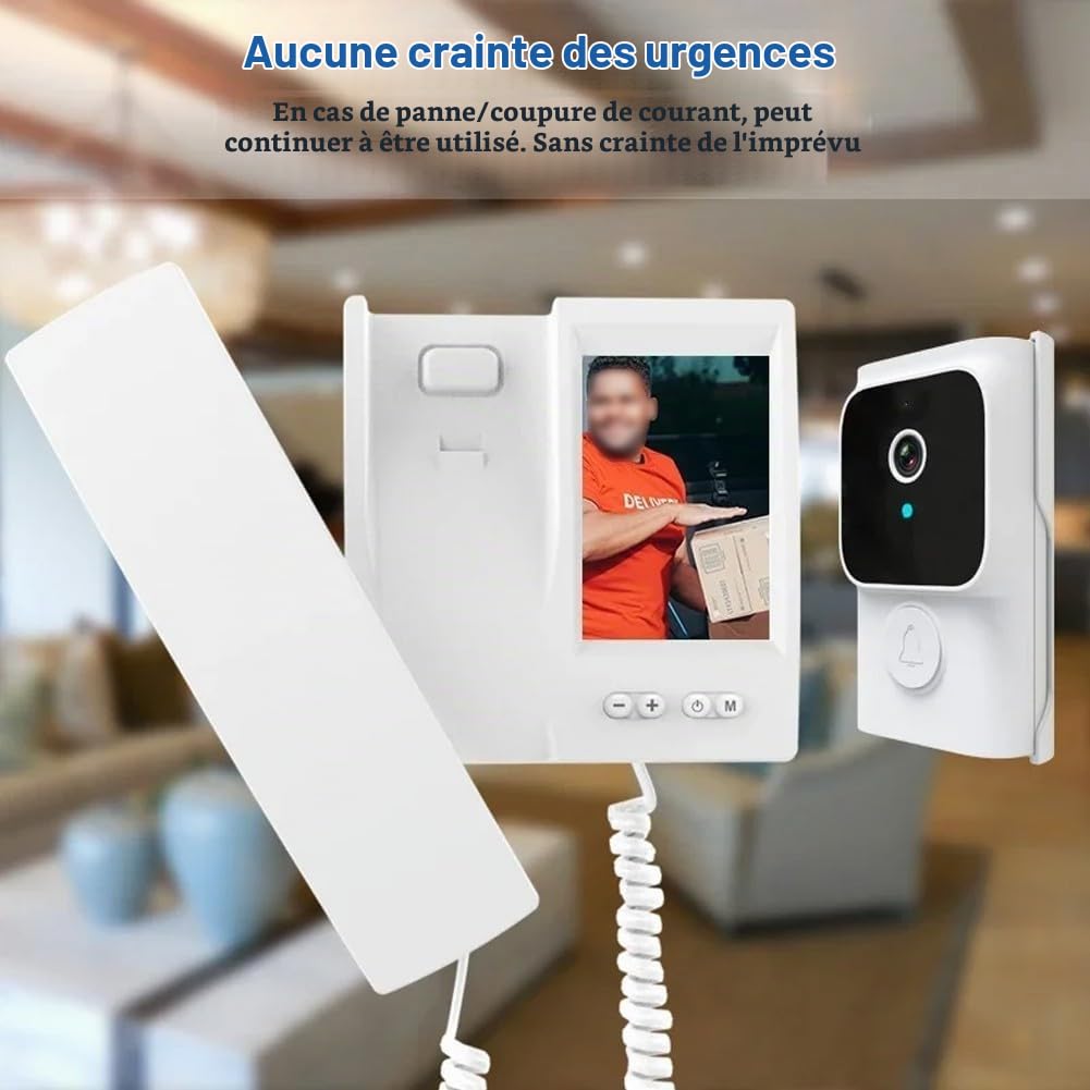 Eawfgtuw Z Interphone vidéo sans fil avec 3,5 pouces HD IPS, bidirectionnel, infrarouge, pas de WiFi nécessaire, système d'entrée de porte pour la sécurité de la maison, blanc