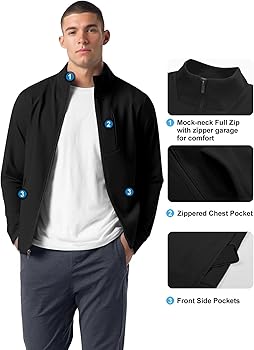 Amazon.com: Athletic Jacket Men Full Zip(Black,S) : Sports