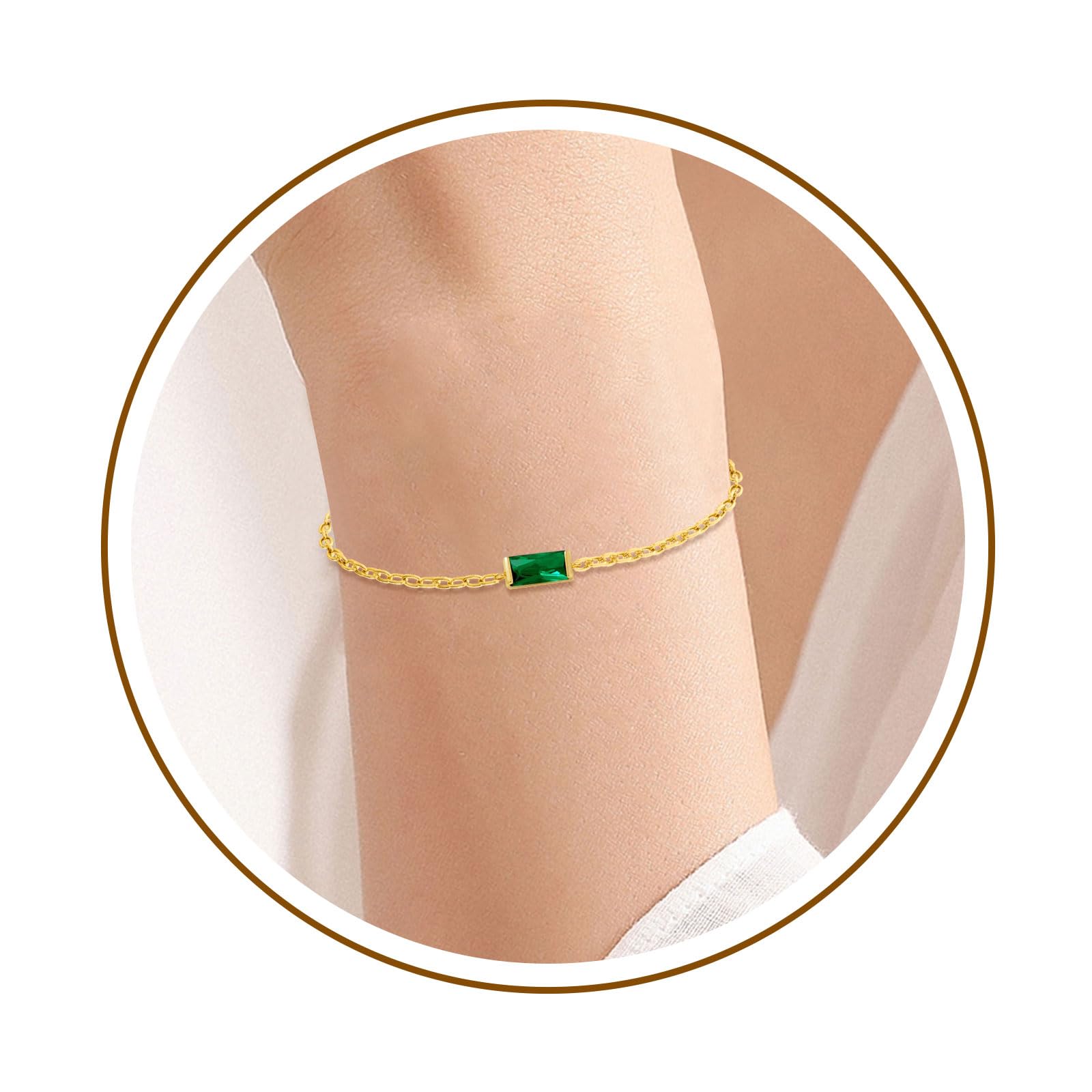 Birthstone Bracelets for Women Girls, Dainty 18K Gold Plated Non Tarnish Trendy Simple Cubic Zircon Adjustable Bracelet Jewelry Gifts for Her Mom Wife