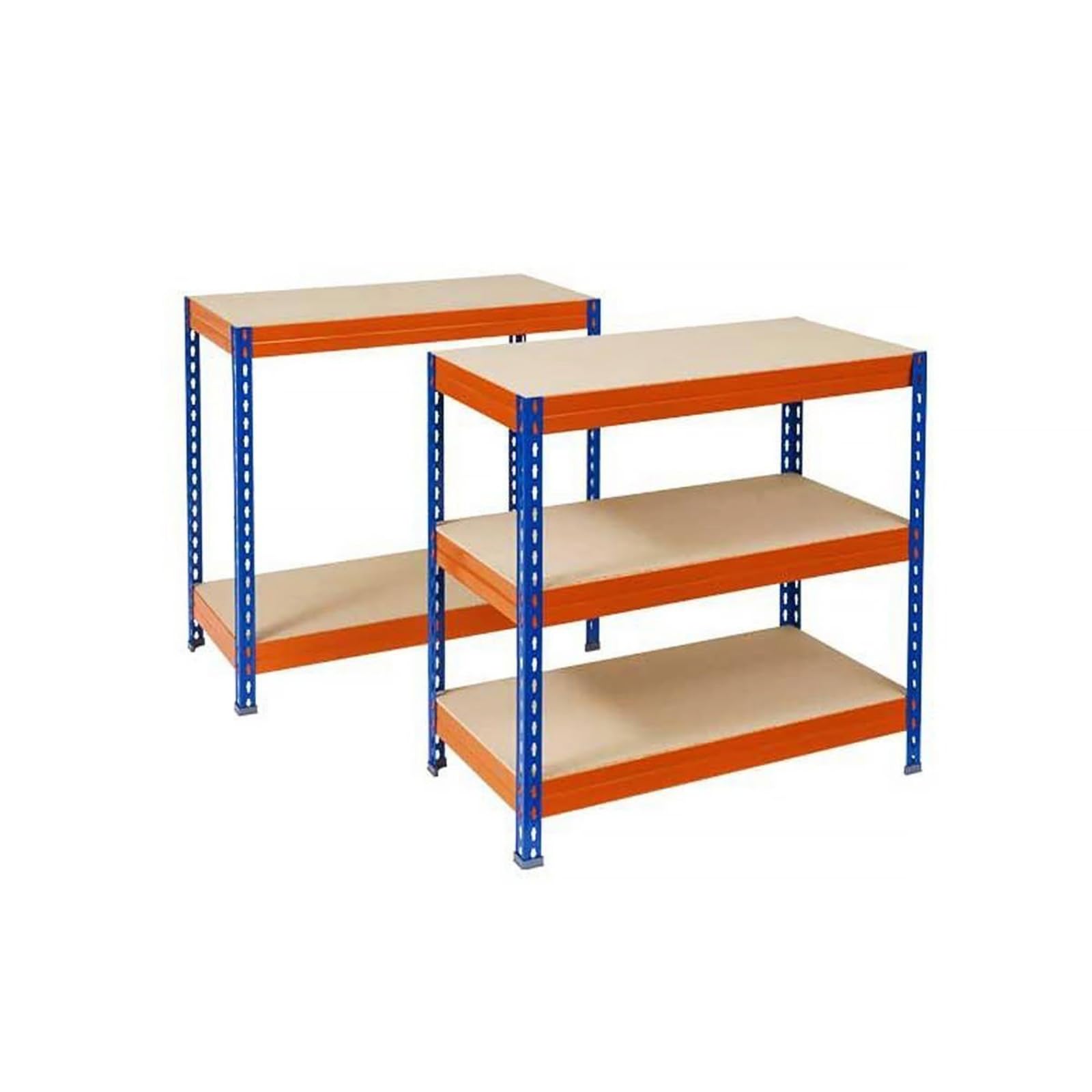 KARAT Scaffali Robusti | Scaffale Incastrato, Montaggio Senza Utensili | Scaffalature per Carichi Pesanti | Scaffalatura per Negozio e Garage | Scaffalatura da Officina Modulabile (Blu-Arancio 220 x