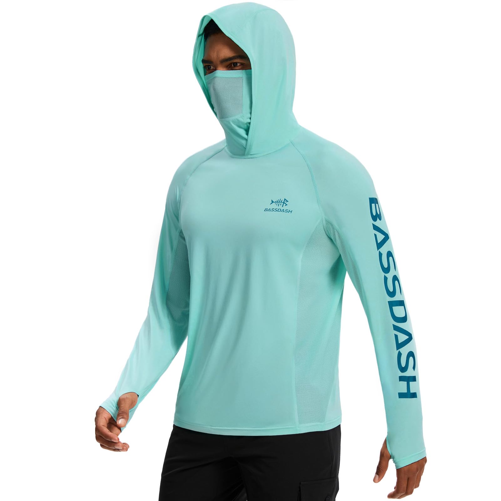 Bassdash Felpa con Cappuccio da Uomo con Maschera, UPF 50+, Grafica da Pesca, Manica Lunga, Traspirante e Antigoccia, Modello FS47M