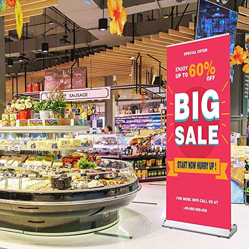 Instahibit 33\"x79\" Aluminum Retractable Roll Up Banner Stand Wide Base Adjustable Exhibition Fair Tradeshow Display