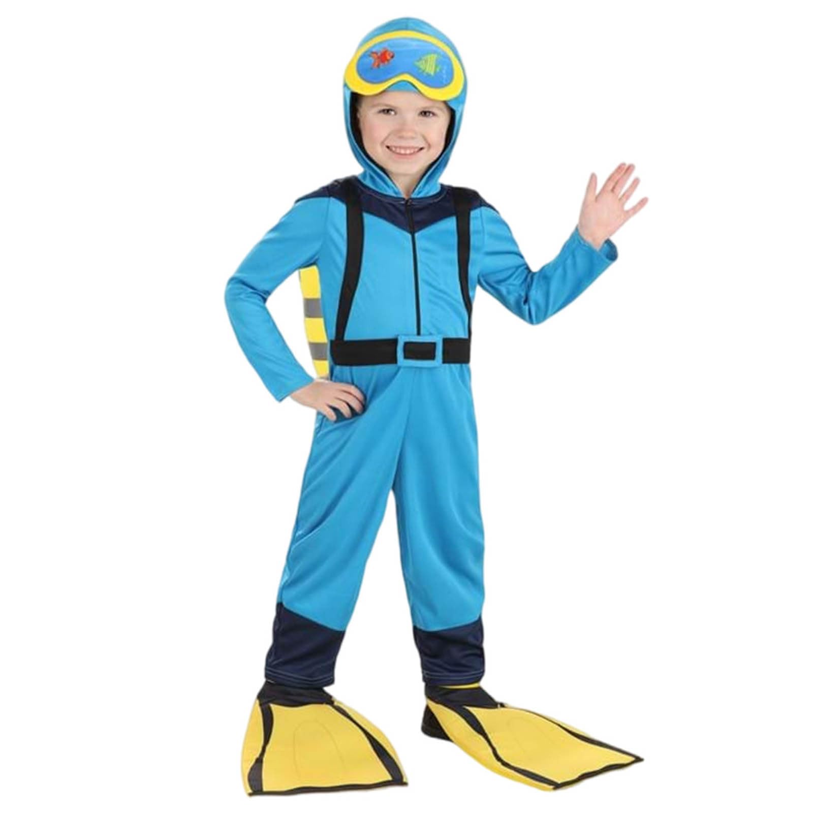 Generisch Costume da sub per ragazzi con cappuccio e pinne