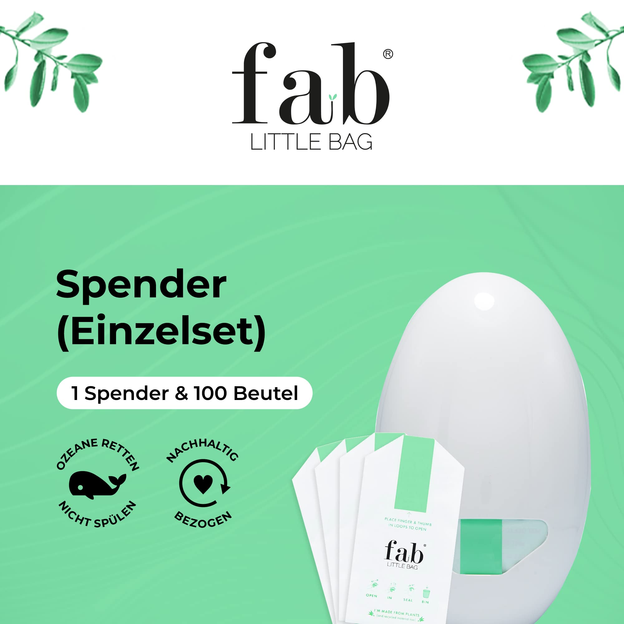 Fab Little Bag Spendereinheit für Hygienebeutel + Nachfüllpackung mit 100 Beuteln - Für Büros, Hotels, öffentliche Toiletten, Fitnessstudios (1 x Spender, 100 x Nachfüllbeutel)