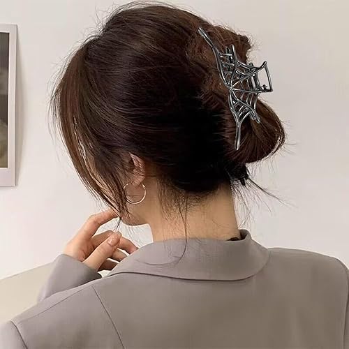 Miniatura 6 de ROMODIYA Pinza para el cabello, 1 pinza para el cabello con diseño de telaraña de Halloween, pinzas de metal negro antideslizante para cola de